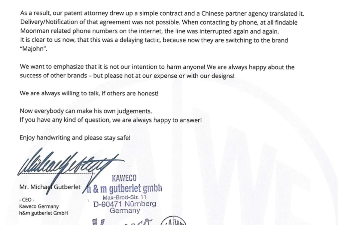 Page 2 of the Kaweco email. 