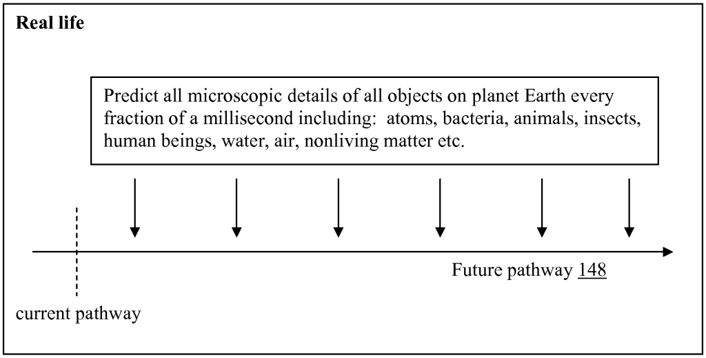 "Predict all microscopic details of all objects on planet Earth every fraction of a millisecond including: atoms, bacteria, animals, insects, human beings, water, air nonliving matter etc."