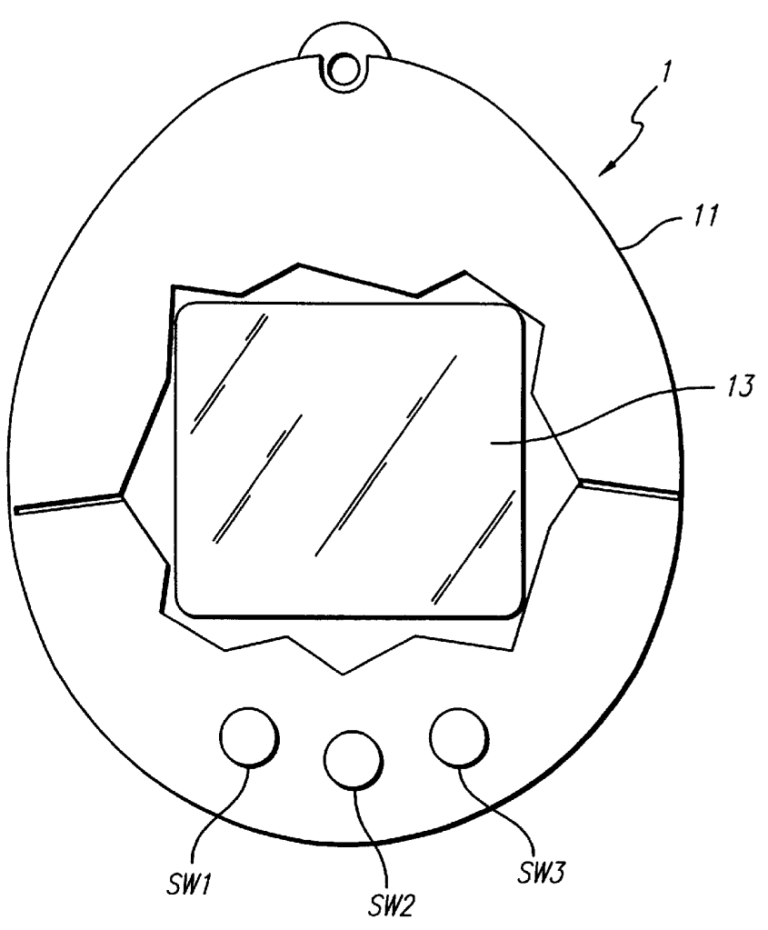Front image of an old-style Tamagotchi.
