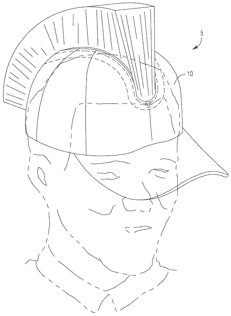 Picture of a person wearing a hat. Their hair sticks up through a hole in the middle of the hat.