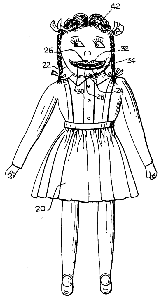 A doll with an enormous zipper mouth.